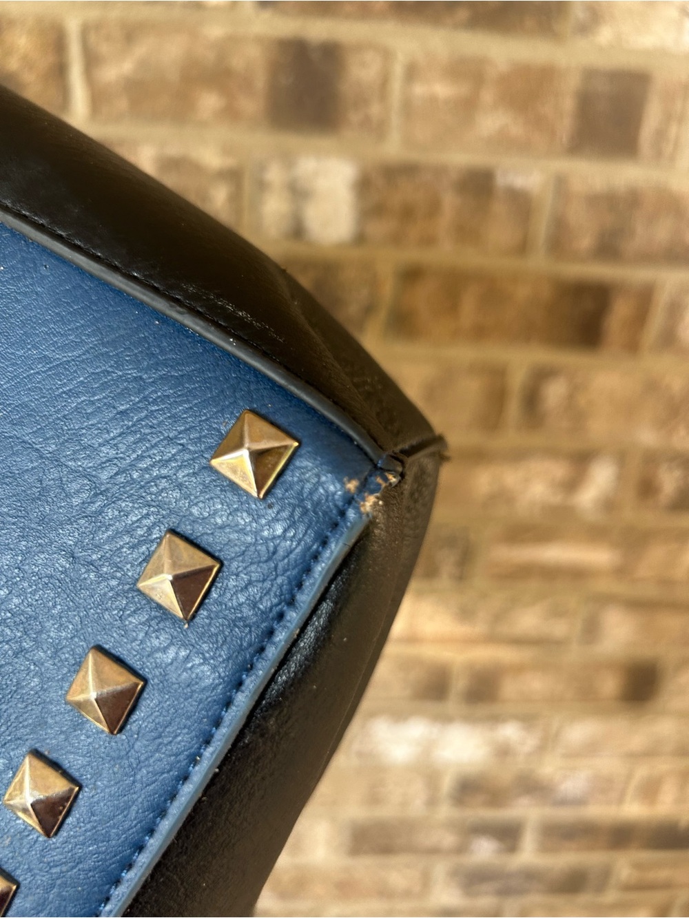 Black Rivet Blue Black Studded Satchel Handbag Gold Tone Shoulder Bag - Picture 8 of 11